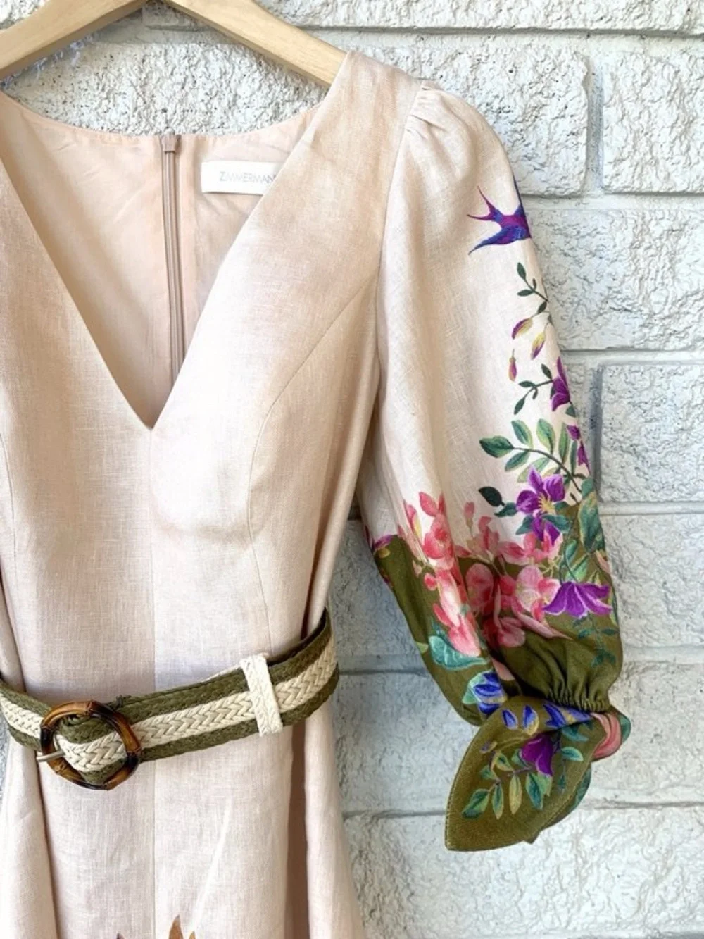 NWT Zimmermann Tropicana Tie-Sleeve Linen Midi Dress 🌸